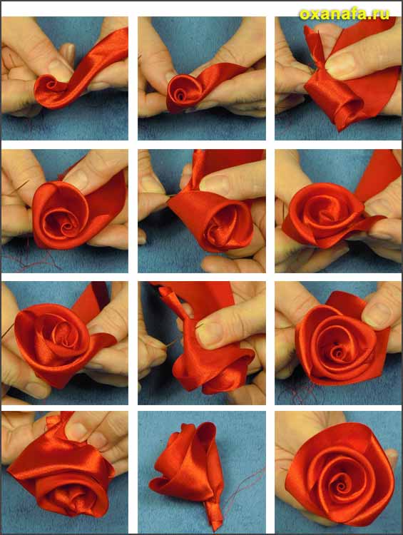 Роза с заостренными краешками из ленты 5 см